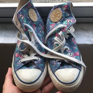 Chambray denim floral converse high tops